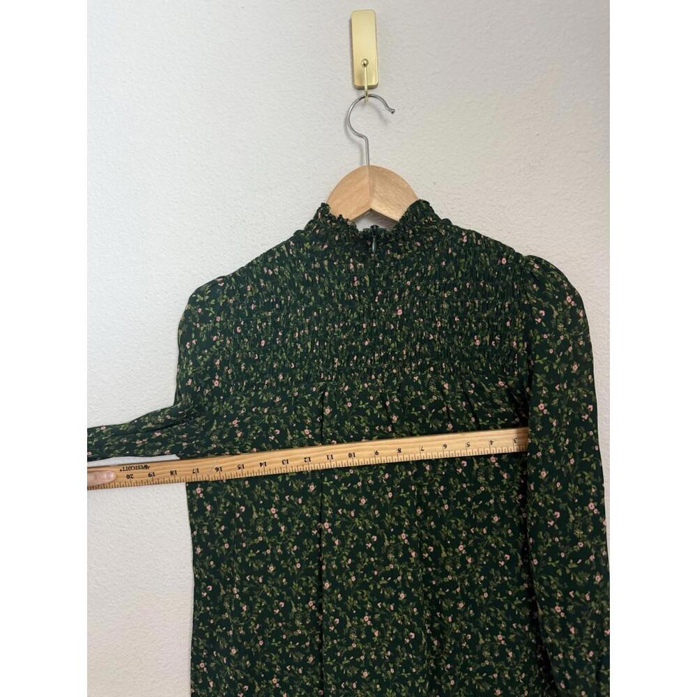 Reformation Brandi Green Floral Long Sleeve Smocked Mock Neck‎ Mini Dress Size S - Picture 8 of 8